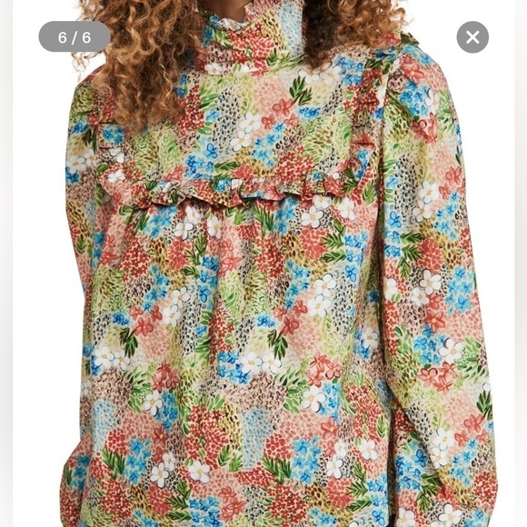 Meadows Heather Floral Cotton Frilly Ruffles Top Size 10 - Picture 5 of 15